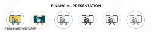 Financial presentation icon in filled, thin line, outline and stroke style. Vector illustration of two colored and black financial presentation vector icons designs can be used for mobile, ui, web