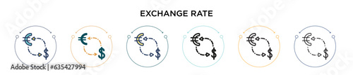 Exchange rate icon in filled, thin line, outline and stroke style. Vector illustration of two colored and black exchange rate vector icons designs can be used for mobile, ui, web