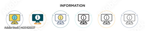 Information icon in filled, thin line, outline and stroke style. Vector illustration of two colored and black information vector icons designs can be used for mobile, ui, web