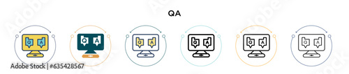 Qa icon in filled, thin line, outline and stroke style. Vector illustration of two colored and black qa vector icons designs can be used for mobile, ui, web