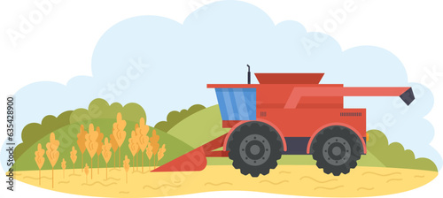 Combine Harvester Working On Field