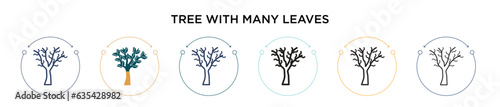 Tree with many leaves icon in filled, thin line, outline and stroke style. Vector illustration of two colored and black tree with many leaves vector icons designs can be used for mobile, ui, web