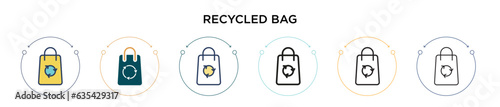 Recycled bag icon in filled, thin line, outline and stroke style. Vector illustration of two colored and black recycled bag vector icons designs can be used for mobile, ui, web
