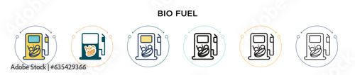 Bio fuel icon in filled, thin line, outline and stroke style. Vector illustration of two colored and black bio fuel vector icons designs can be used for mobile, ui, web