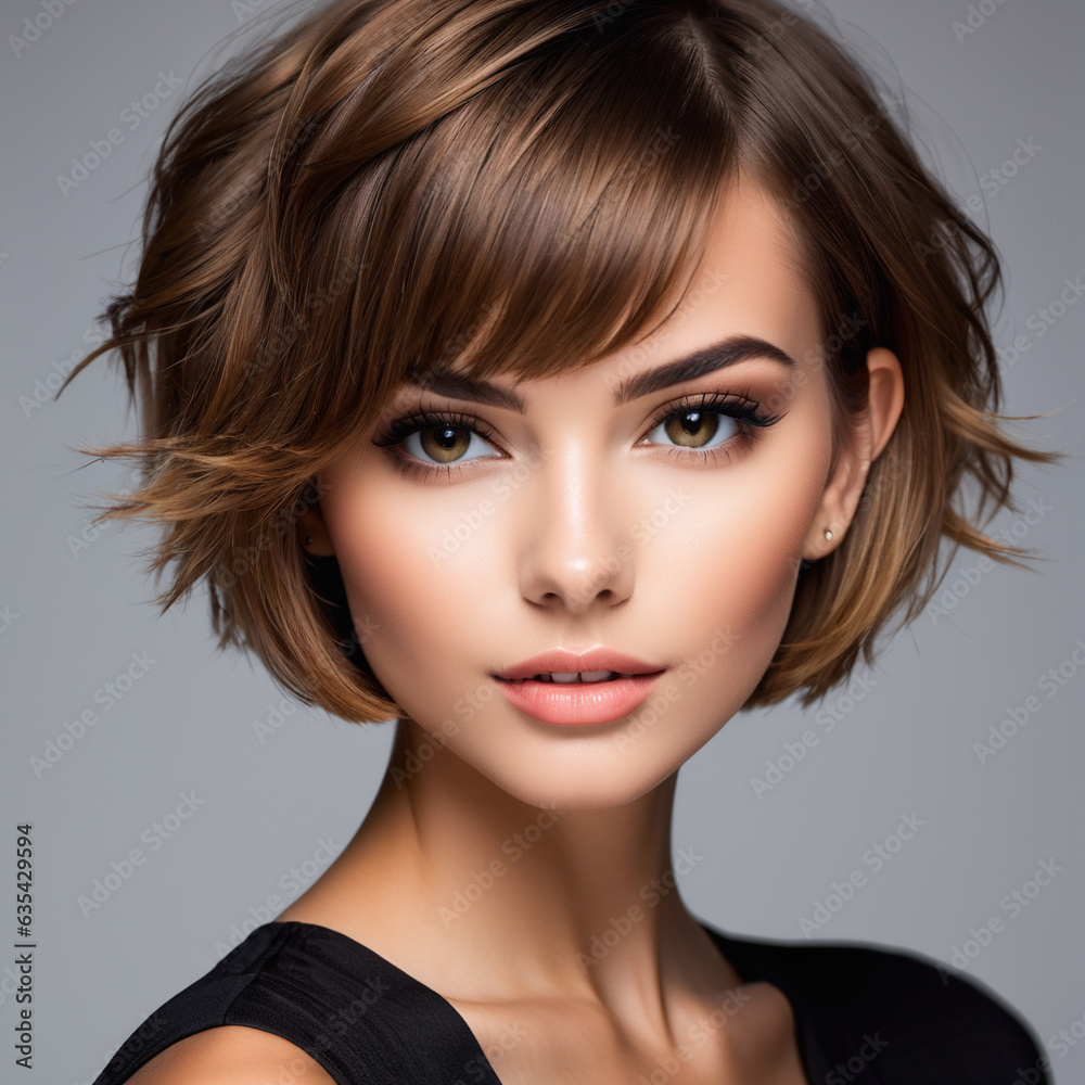 portrait of a woman with short brown hair close up in the studio portrait of a woman with short brown hair close up in the studio