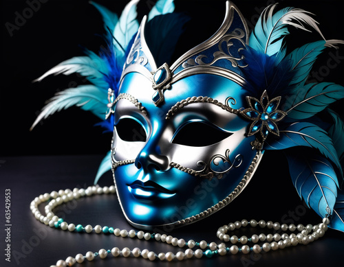 venetian carnival mask blue close up