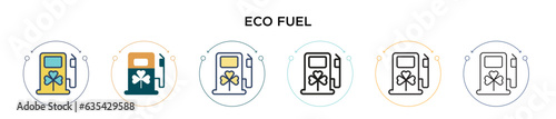 Eco fuel icon in filled, thin line, outline and stroke style. Vector illustration of two colored and black eco fuel vector icons designs can be used for mobile, ui, web