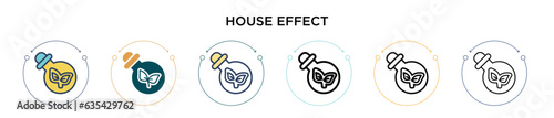 Greenhouse effect icon in filled, thin line, outline and stroke style. Vector illustration of two colored and black greenhouse effect vector icons designs can be used for mobile, ui, web