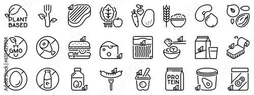 Line icons about plant based diet. Line icon on transparent background with editable stroke.