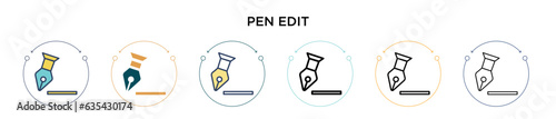 Pen edit icon in filled, thin line, outline and stroke style. Vector illustration of two colored and black pen edit vector icons designs can be used for mobile, ui, web