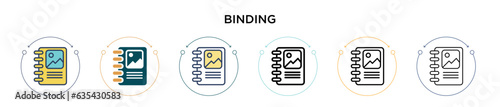 Binding icon in filled, thin line, outline and stroke style. Vector illustration of two colored and black binding vector icons designs can be used for mobile, ui, web