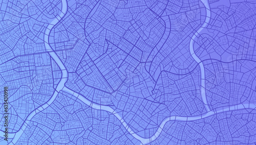 Blue city area, background map, streets. Skyline urban panorama. Cartography illustration. Widescreen proportion, digital flat design streetmap. Vector City top view. View from above the map
