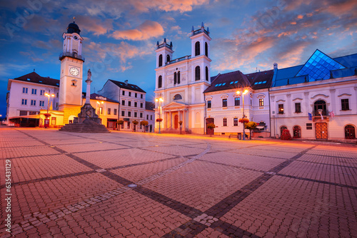 Obraz na płótnie Banska Bystrica, Slovak Republic. Cityscape image of downtown Banska Bystrica, Slovakia with the Slovak National Uprising Square at summer sunrise. w salonie