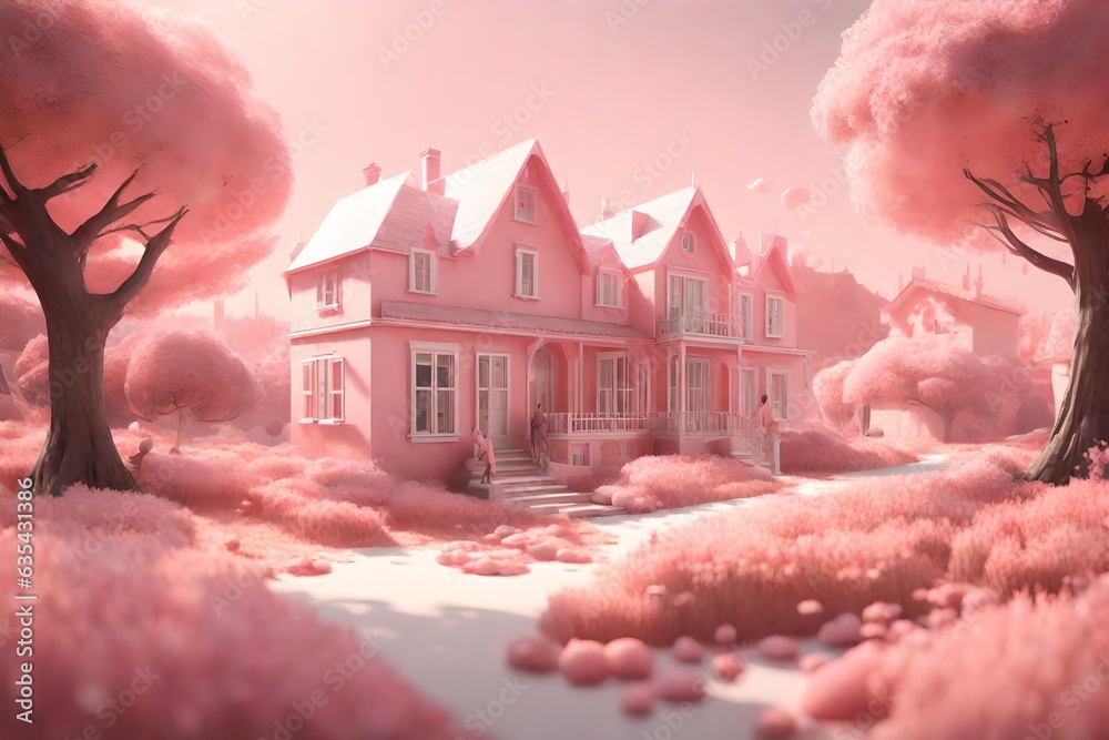 3D Render Illustration of a  Pink House Model