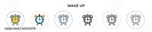 Wake up icon in filled, thin line, outline and stroke style. Vector illustration of two colored and black wake up vector icons designs can be used for mobile, ui, web