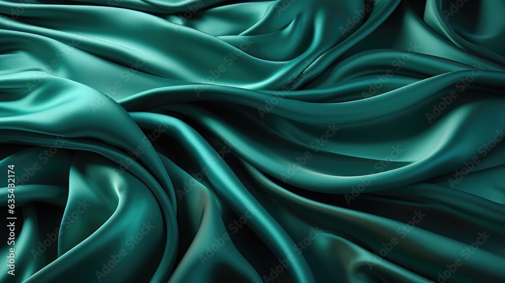 Fototapeta premium Abstract green silk satin wavy background