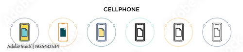Cellphone icon in filled, thin line, outline and stroke style. Vector illustration of two colored and black cellphone vector icons designs can be used for mobile, ui, web