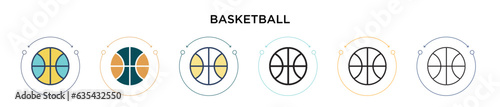 Basketball icon in filled, thin line, outline and stroke style. Vector illustration of two colored and black basketball vector icons designs can be used for mobile, ui, web