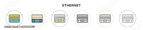 Ethernet icon in filled, thin line, outline and stroke style. Vector illustration of two colored and black ethernet vector icons designs can be used for mobile, ui, web