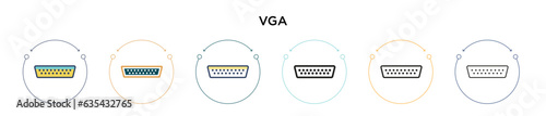 Vga icon in filled, thin line, outline and stroke style. Vector illustration of two colored and black vga vector icons designs can be used for mobile, ui, web