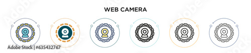 Web camera icon in filled, thin line, outline and stroke style. Vector illustration of two colored and black web camera vector icons designs can be used for mobile, ui, web