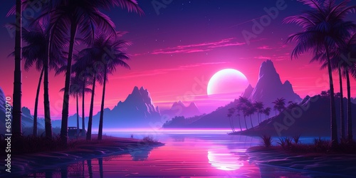 Aesthetic synthwave wallpaper with a cool and vibrant neon design  Generative AI 