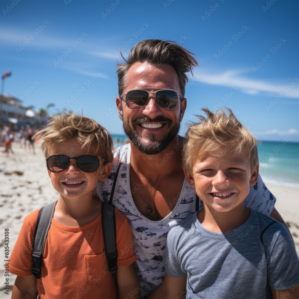 A portrait of a joyful family enjoying their time on the beach