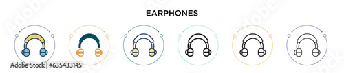 Earphones icon in filled, thin line, outline and stroke style. Vector illustration of two colored and black earphones vector icons designs can be used for mobile, ui, web
