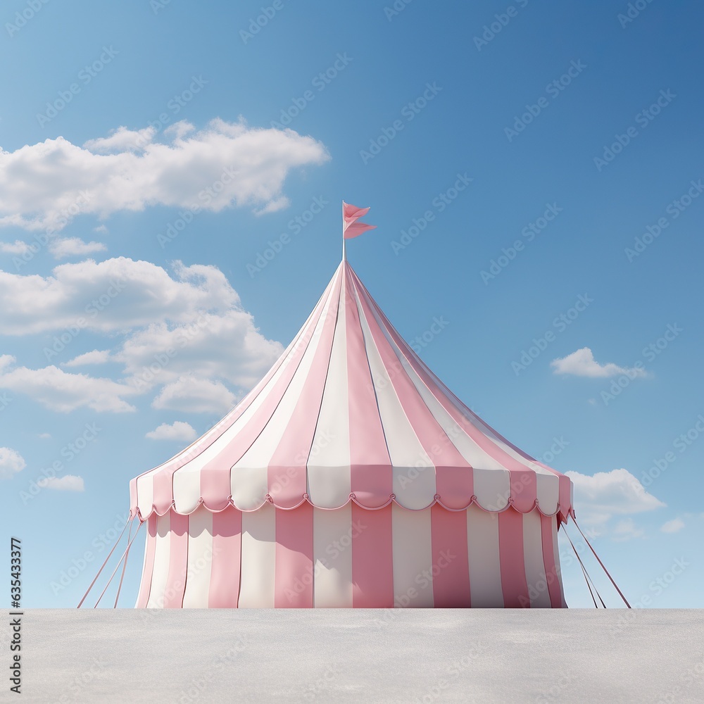 The sky was a canvas of soft clouds, and a pink and white striped tent provided a cozy refuge beneath its roof, inviting a journey into the wild outdoors The sky was a canvas of soft clouds, and a pink and white striped tent provided a cozy refuge beneath its roof, inviting a journey into the wild outdoors