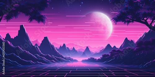 Aesthetic synthwave wallpaper with a cool and vibrant neon design, Generative AI 