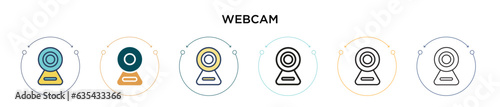 Webcam icon in filled, thin line, outline and stroke style. Vector illustration of two colored and black webcam vector icons designs can be used for mobile, ui, web