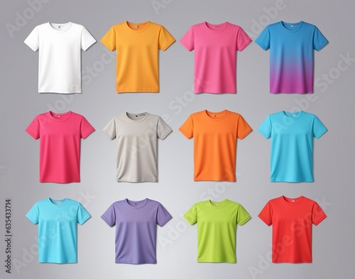 Set of colorful t-shirts isolated on grey background. Vector illustration
