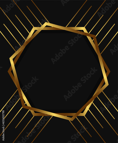 Abstract vector holiday background with shining polygon frame and golden lines