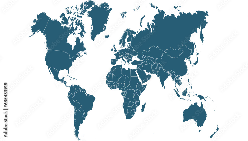 Fototapeta premium World map. Silhouette map. Color modern vector map. 