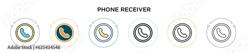 Phone receiver icon in filled, thin line, outline and stroke style. Vector illustration of two colored and black phone receiver vector icons designs can be used for mobile, ui, web
