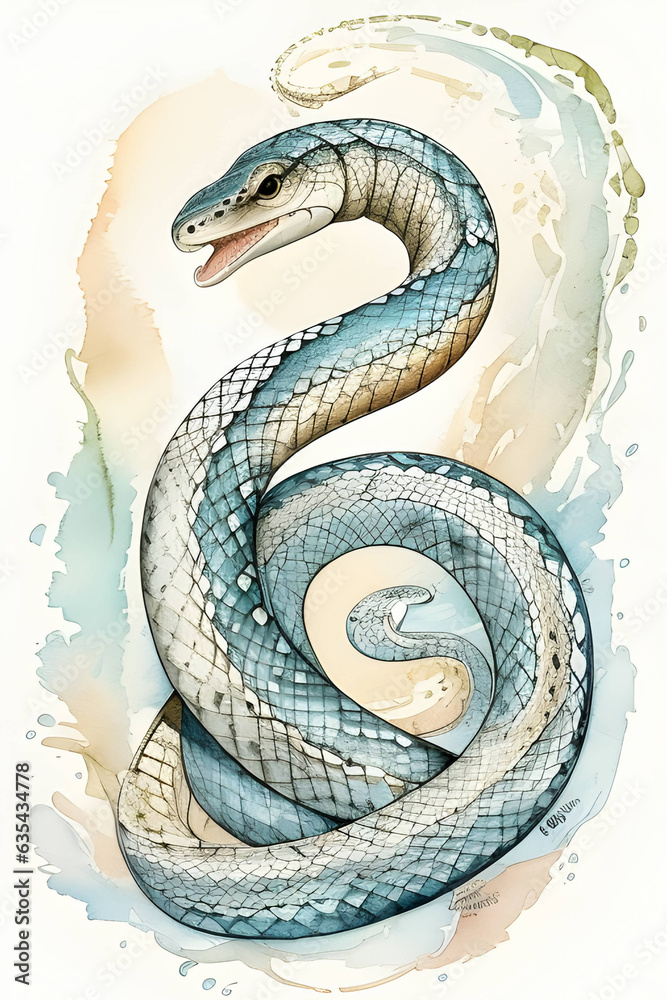 Fototapeta premium snake in the water - Watercolor Landscape wall art - Generative AI