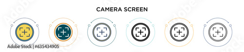 Camera screen icon in filled, thin line, outline and stroke style. Vector illustration of two colored and black camera screen vector icons designs can be used for mobile, ui, web