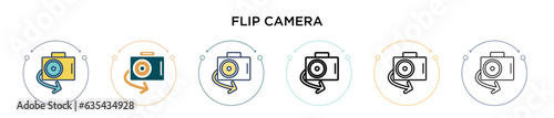 Flip camera icon in filled, thin line, outline and stroke style. Vector illustration of two colored and black flip camera vector icons designs can be used for mobile, ui, web