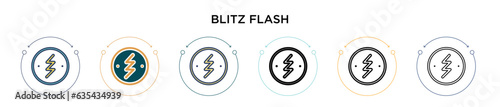 Blitz flash icon in filled, thin line, outline and stroke style. Vector illustration of two colored and black blitz flash vector icons designs can be used for mobile, ui, web