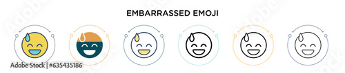 Embarrassed emoji icon in filled, thin line, outline and stroke style. Vector illustration of two colored and black embarrassed emoji vector icons designs can be used for mobile, ui, web