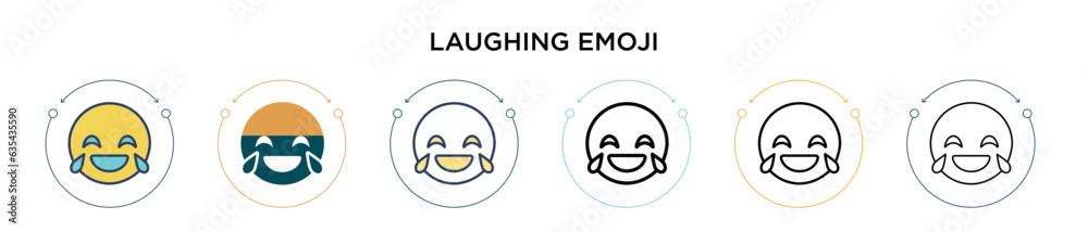 Laughing emoji icon in filled, thin line, outline and stroke style. Vector illustration of two colored and black laughing emoji vector icons designs can be used for mobile, ui, web