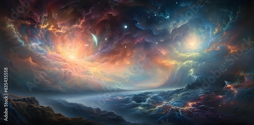 beautiful and colorful nebula in space. generative AI illustration.