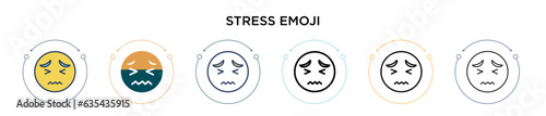 Stress emoji icon in filled, thin line, outline and stroke style. Vector illustration of two colored and black stress emoji vector icons designs can be used for mobile, ui, web