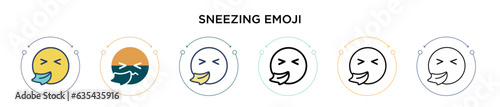 Sneezing emoji icon in filled, thin line, outline and stroke style. Vector illustration of two colored and black sneezing emoji vector icons designs can be used for mobile, ui, web