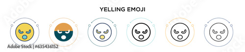 Yelling emoji icon in filled, thin line, outline and stroke style. Vector illustration of two colored and black yelling emoji vector icons designs can be used for mobile, ui, web