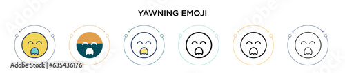Yawning emoji icon in filled, thin line, outline and stroke style. Vector illustration of two colored and black yawning emoji vector icons designs can be used for mobile, ui, web