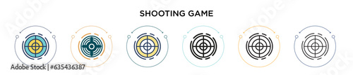 Shooting game icon in filled, thin line, outline and stroke style. Vector illustration of two colored and black shooting game vector icons designs can be used for mobile, ui, web