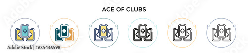 Ace of clubs icon in filled, thin line, outline and stroke style. Vector illustration of two colored and black ace of clubs vector icons designs can be used for mobile, ui, web