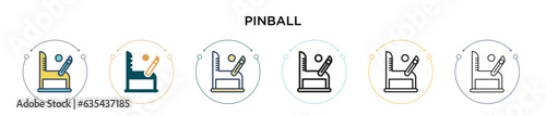 Pinball icon in filled, thin line, outline and stroke style. Vector illustration of two colored and black pinball vector icons designs can be used for mobile, ui, web