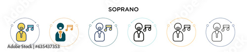 Soprano icon in filled, thin line, outline and stroke style. Vector illustration of two colored and black soprano vector icons designs can be used for mobile, ui, web